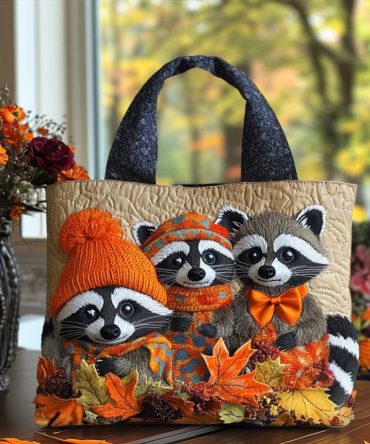 Cuddly Raccoon Quilted Tote Bag
