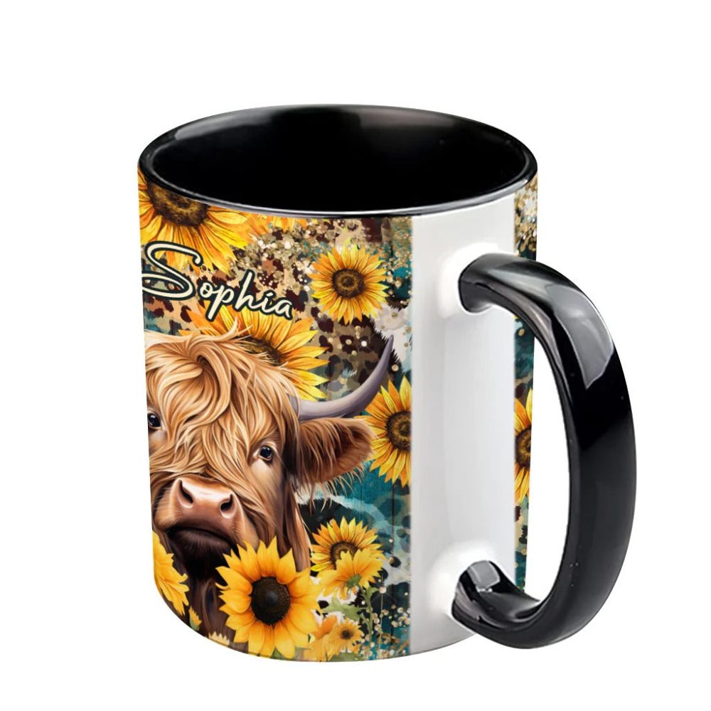 Highland Cow Among Sunflowers - Personalized Accent Mug - Image 4