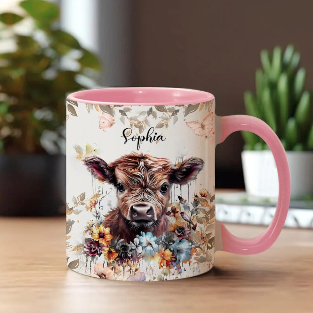 Floral Cow - Personalized Accent Mug - Image 4