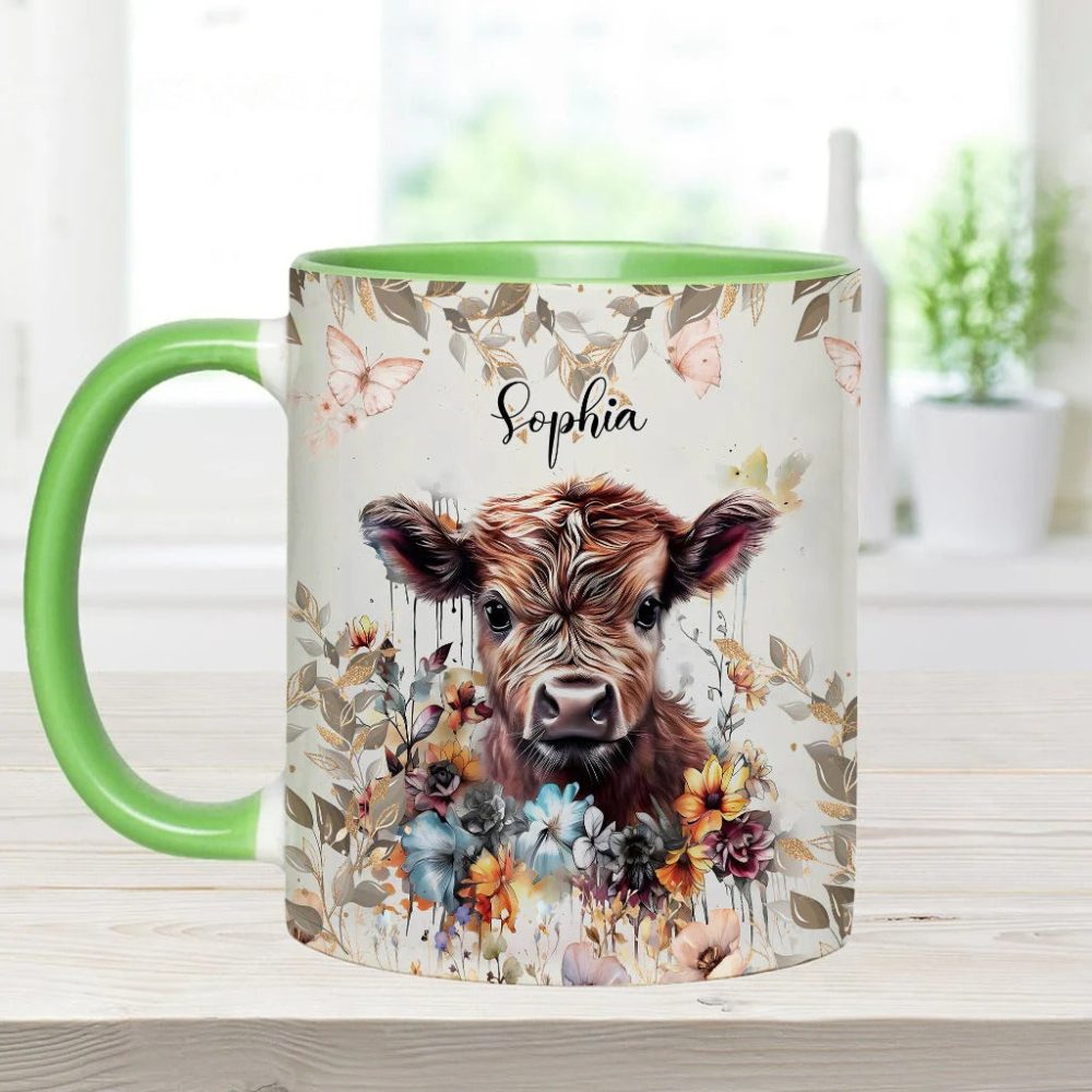 Floral Cow - Personalized Accent Mug - Image 7