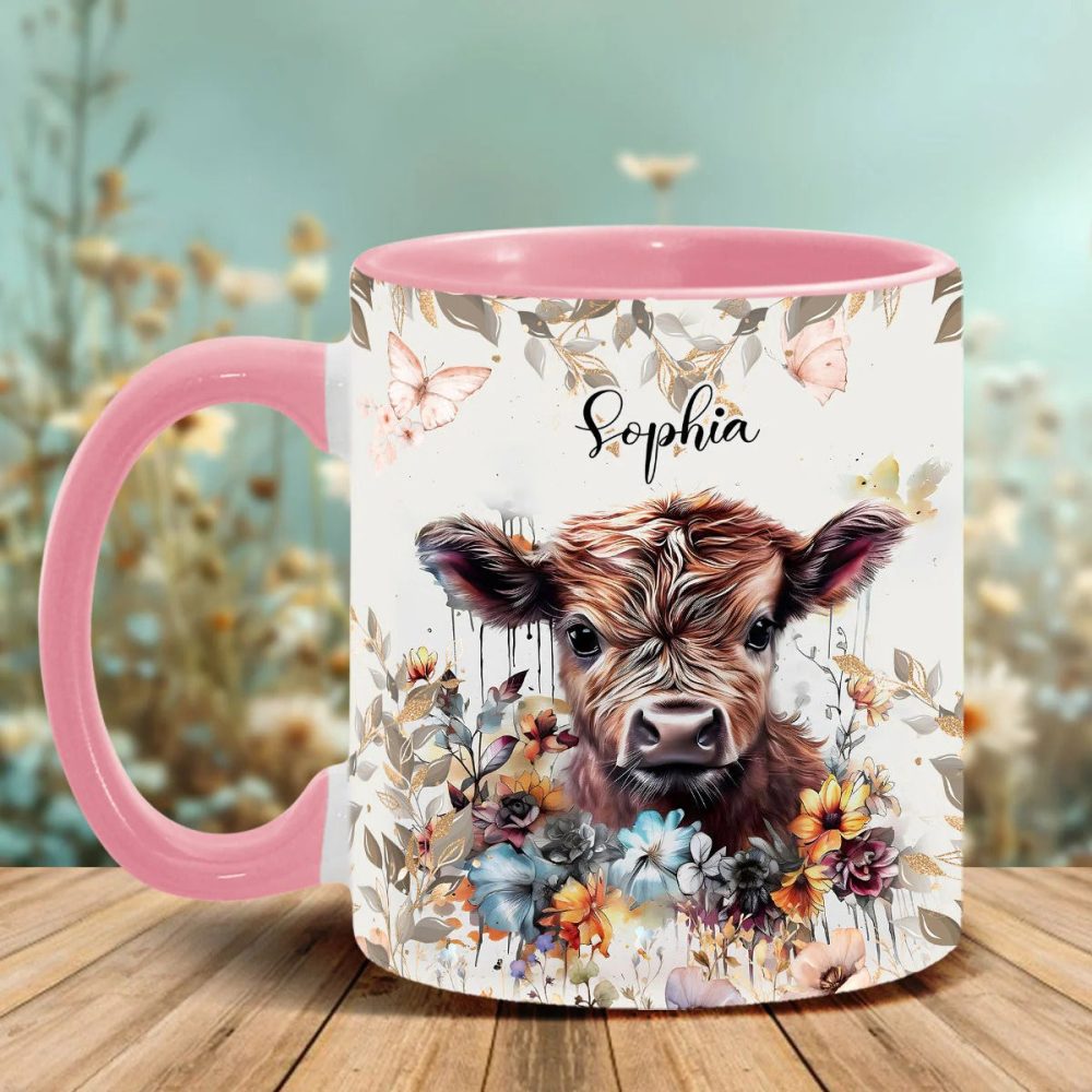Floral Cow - Personalized Accent Mug - Image 2