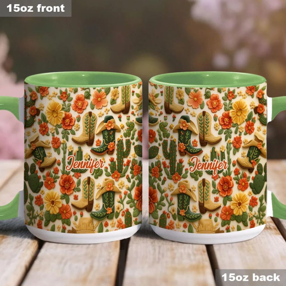 Cowgirl Boots Cactus - Personalized Cowgirl Accent Mug - Image 3