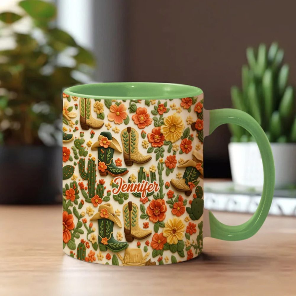 Cowgirl Boots Cactus - Personalized Cowgirl Accent Mug - Image 4