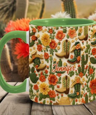 Cowgirl Boots Cactus - Personalized Cowgirl Accent Mug