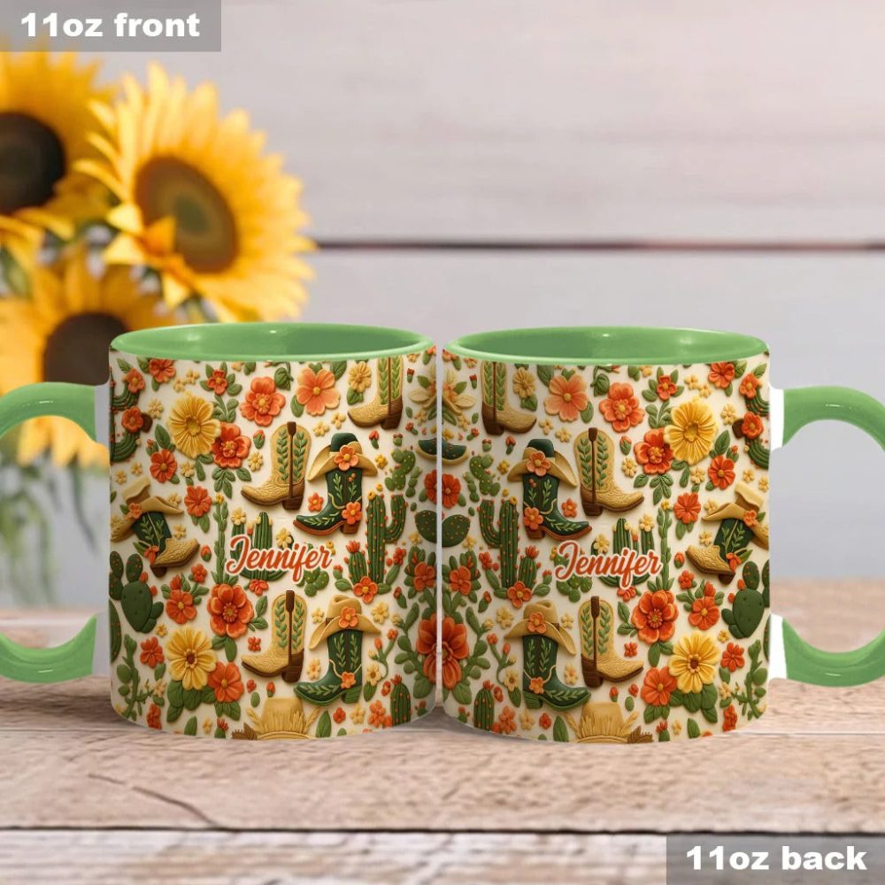 Cowgirl Boots Cactus - Personalized Cowgirl Accent Mug - Image 2
