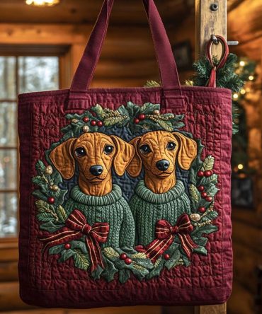 Dachshund Holiday Twins Quilted Tote Bag
