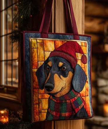 Dachshund Yuletide Glow Quilted Tote Bag