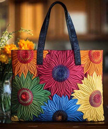 Dancing Sunflower Field Quilted Tote Bag