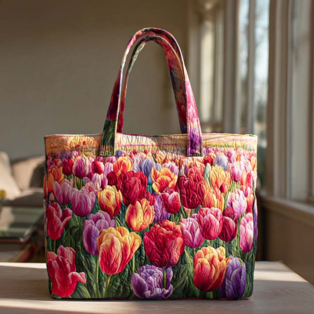 Dancing Tulip Breeze Quilted Tote Bag