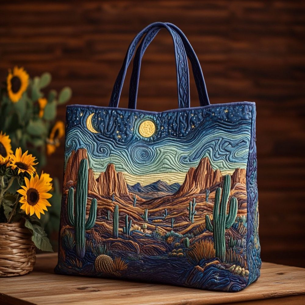 Desert Moonrise Quilted Tote Bag