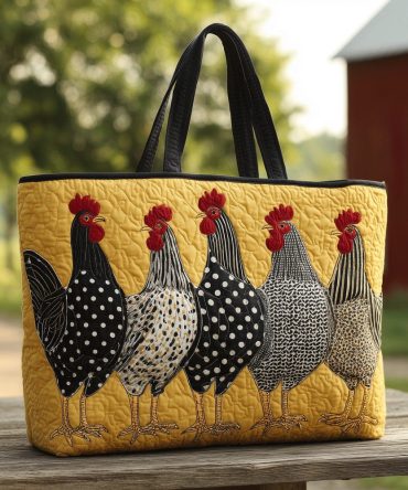 Dotted Hens Quilted Tote Bag