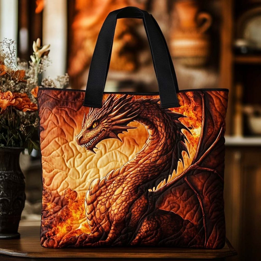 Dragon Blossom Path Quilted Tote Bag