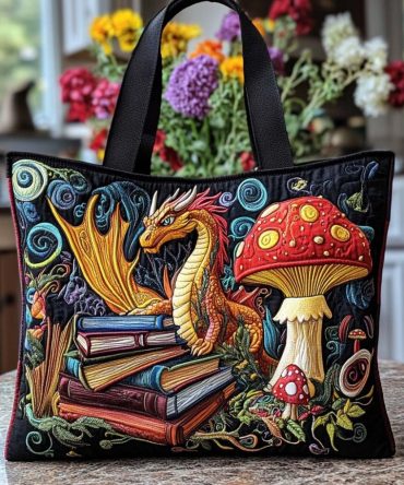 Dragon Ember Glow Quilted Tote Bag