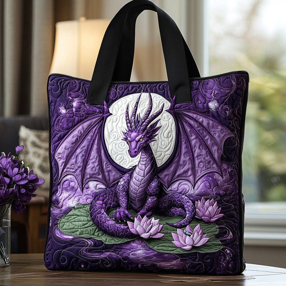 Dragon Lotus Quilted Tote Bag