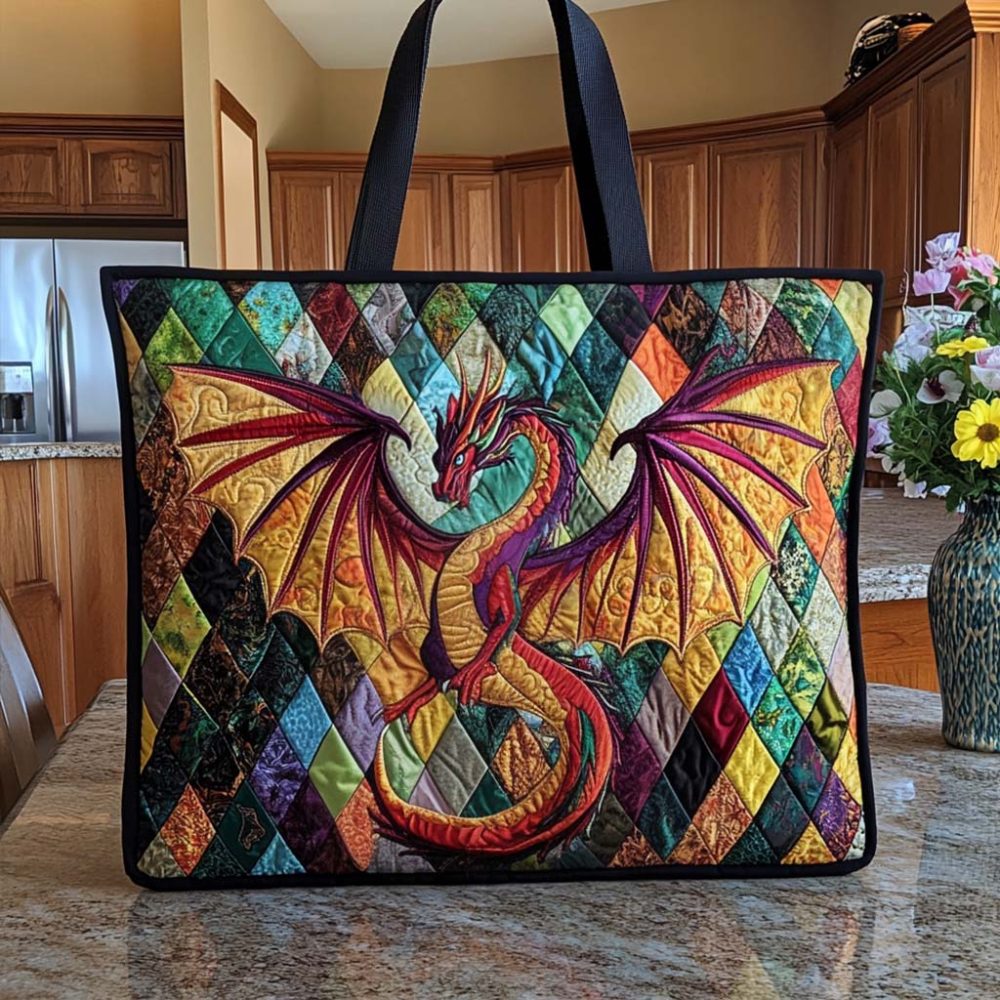 Dragon Mist Realm Quilted Tote Bag
