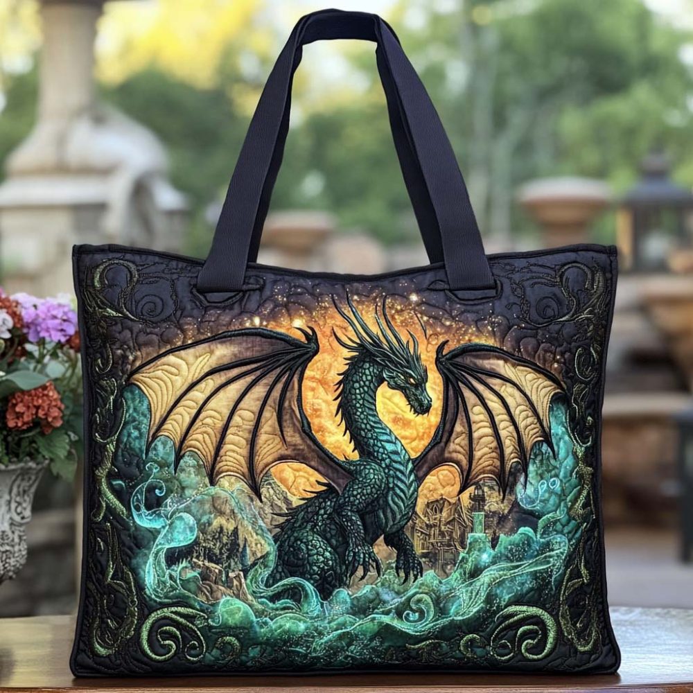 Dragon Mystic Bloom Quilted Tote Bag