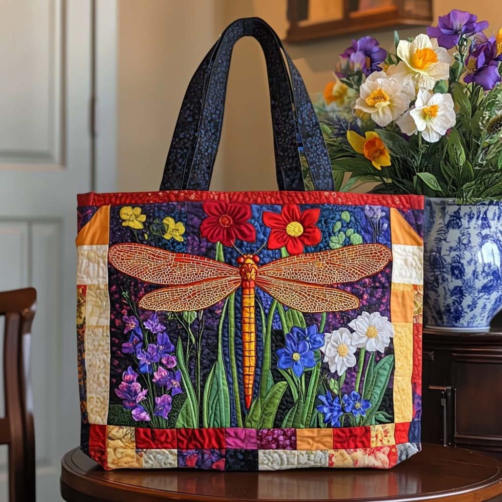 Dragonfly Charm Quilted Tote Bag