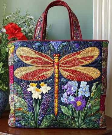 Dragonfly Garden Quilted Tote Bag