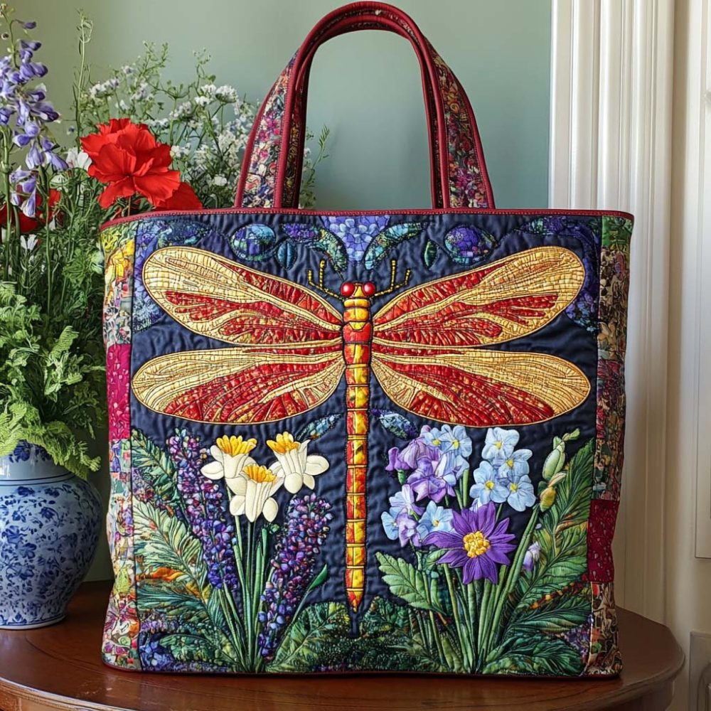 Dragonfly Garden Quilted Tote Bag
