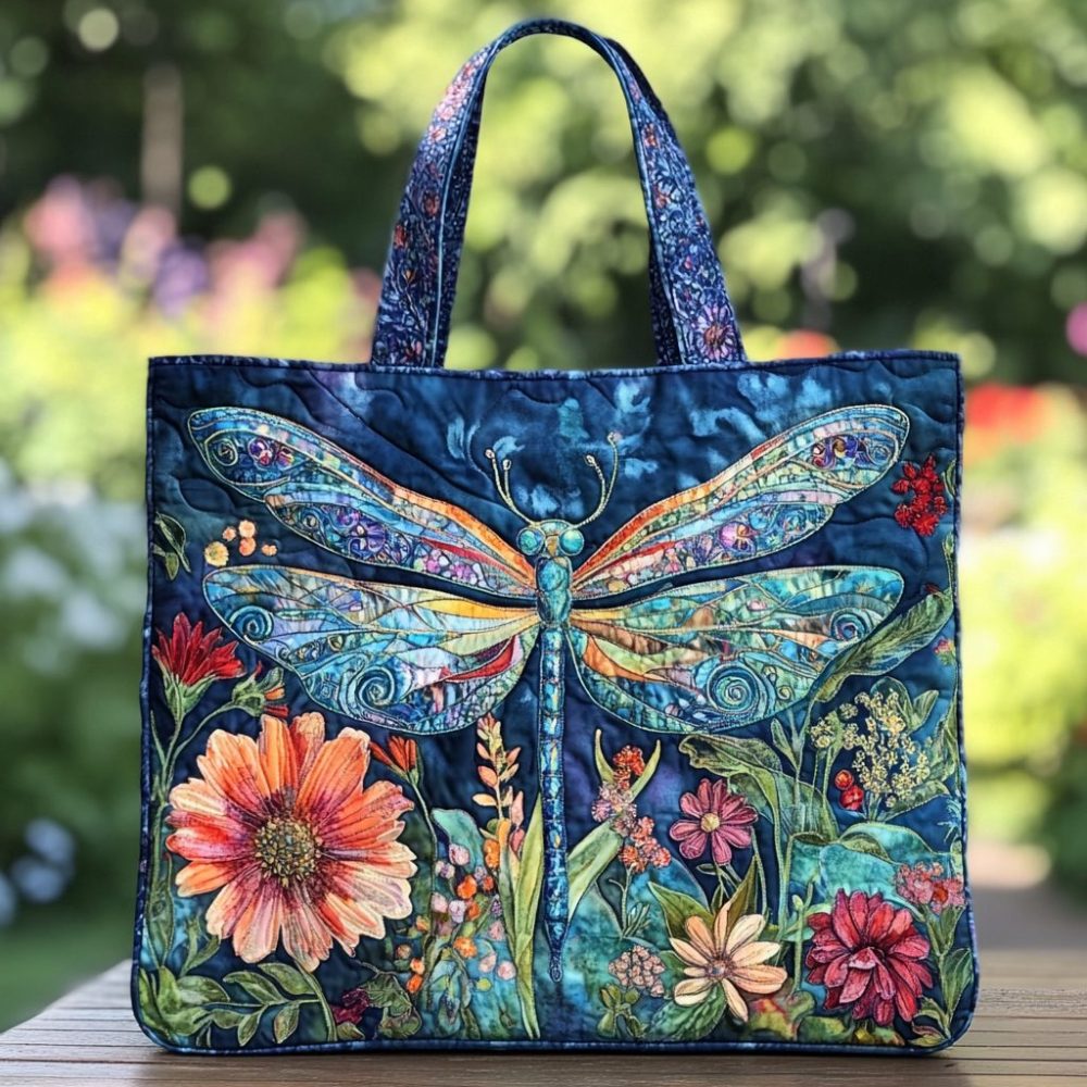 Dragonfly Whisper Quilted Tote Bag