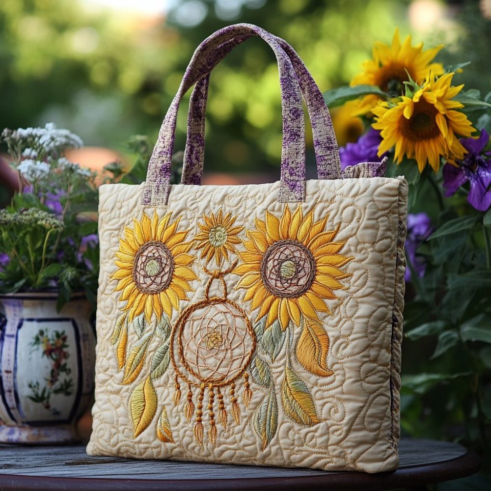 Dreamcatcher Sun Blooms Quilted Tote Bag