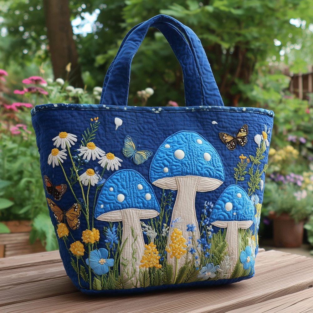 Dreamy Fungi Garden Quilted Tote Bag