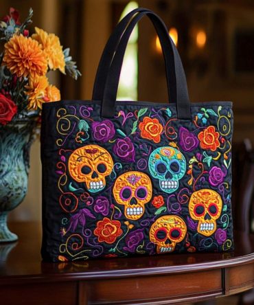 Edgy Bones Quilted Tote Bag