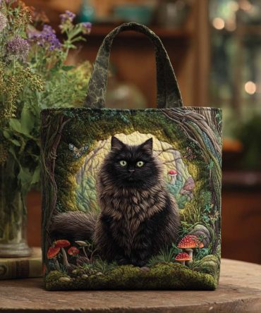 Elegant Cat Stare Quilted Tote Bag