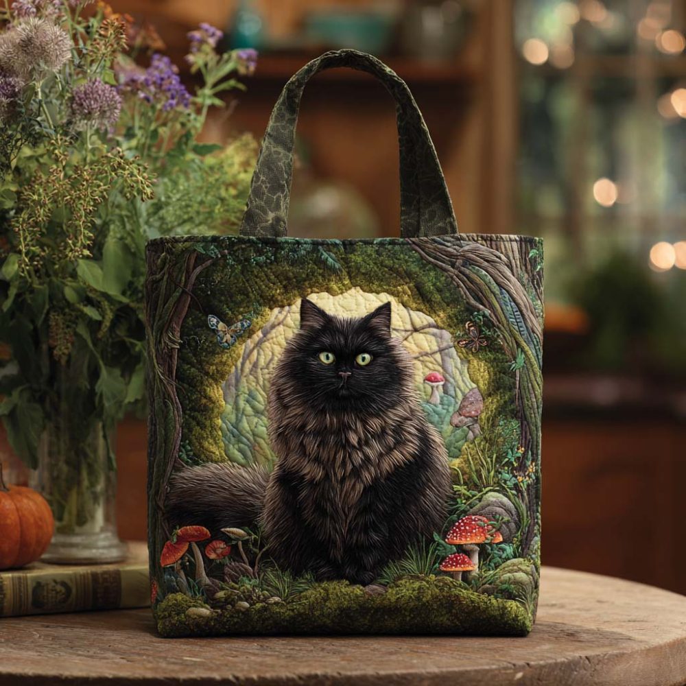 Elegant Cat Stare Quilted Tote Bag