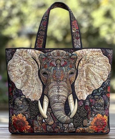 Elephant Bloom Quilted Tote Bag
