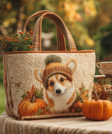 Fall Corgi Joy Quilted Tote Bag