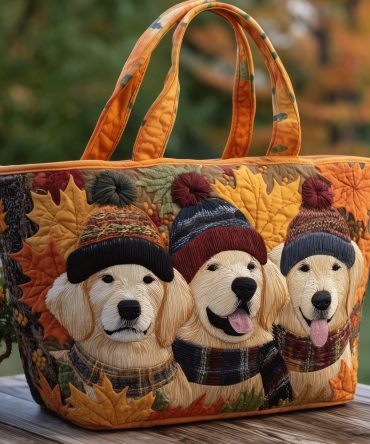 Fall Retriever Quilted Tote Bag