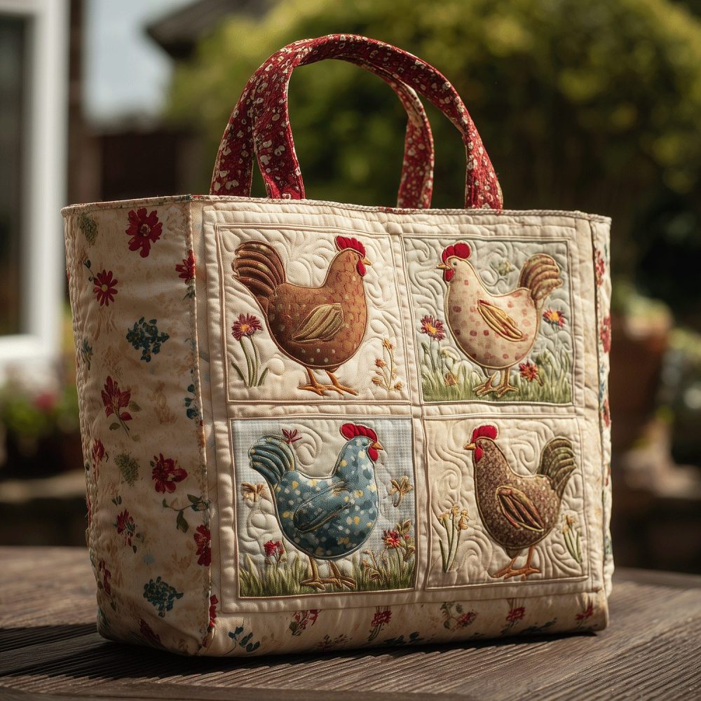 Farm Fresh Hen Quilted Tote Bag