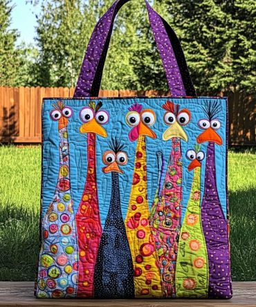 Feathered Follies Quilted Tote Bag
