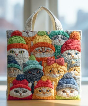 Feline Joy Quilted Tote Bag