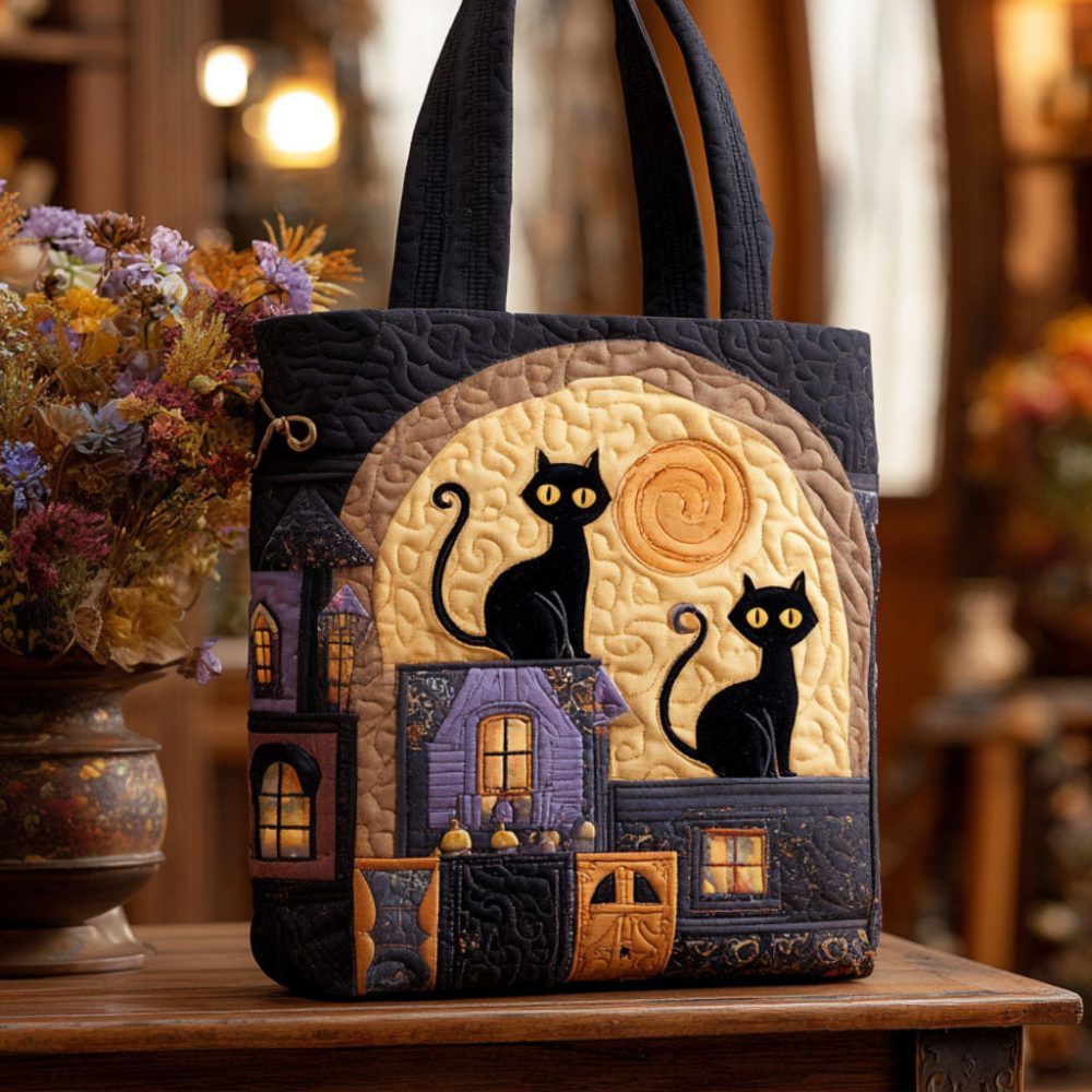 Feline Mystery Quilted Tote Bag