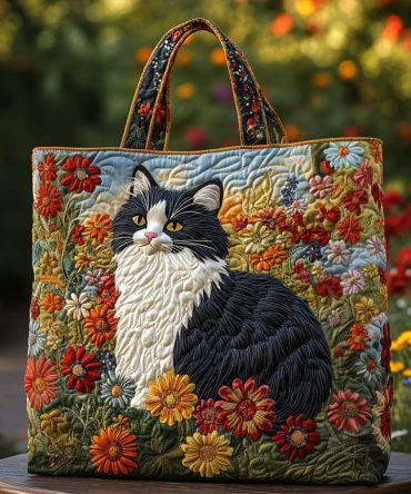 Feline Stroll Quilted Tote Bag