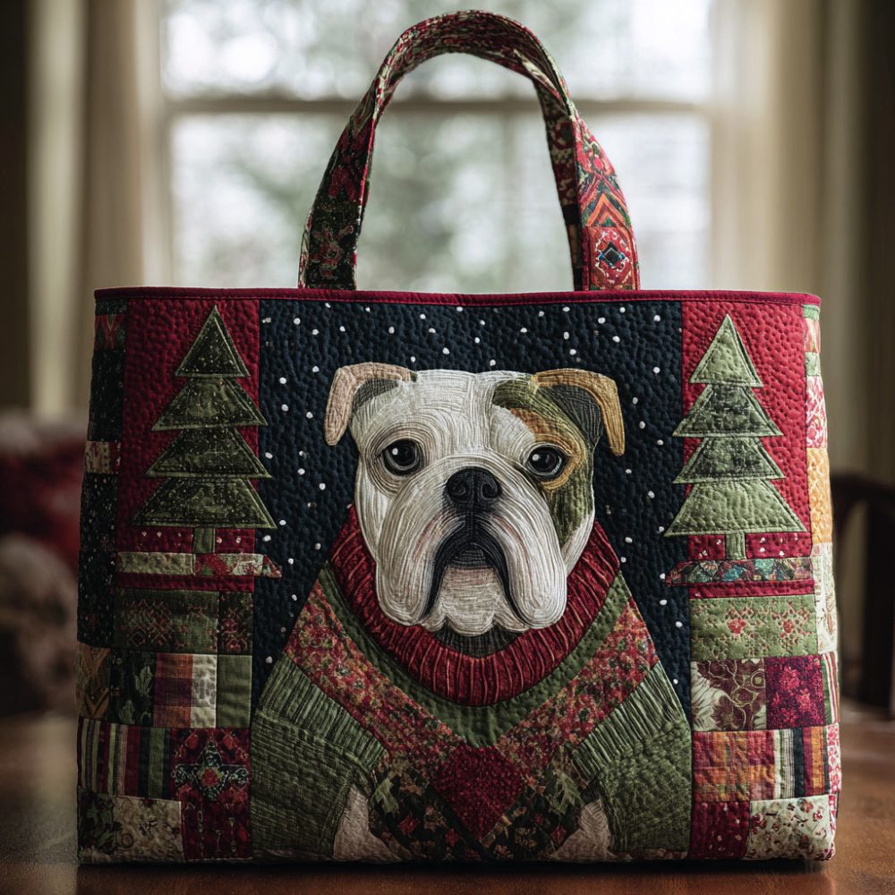 Festive Bulldog Quilted Tote Bag