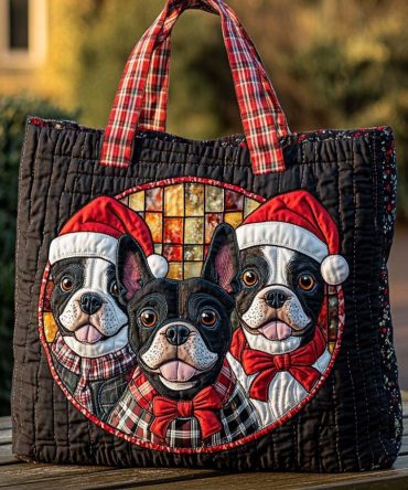 Festive Bulldog Trio Quilted Tote Bag