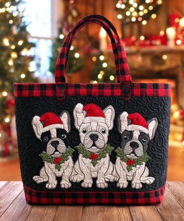 Festive Frenchies Quilted Tote Bag