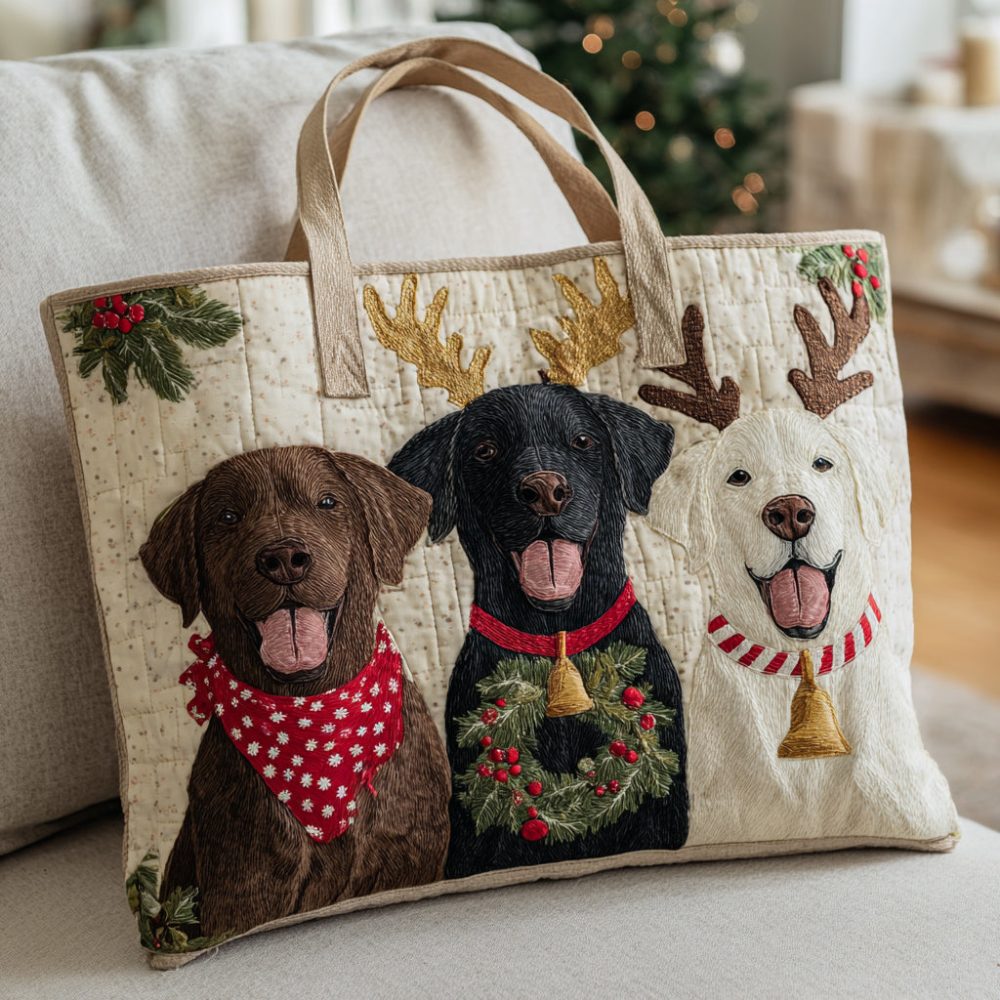 Festive Labrador Trio Quilted Tote Bag