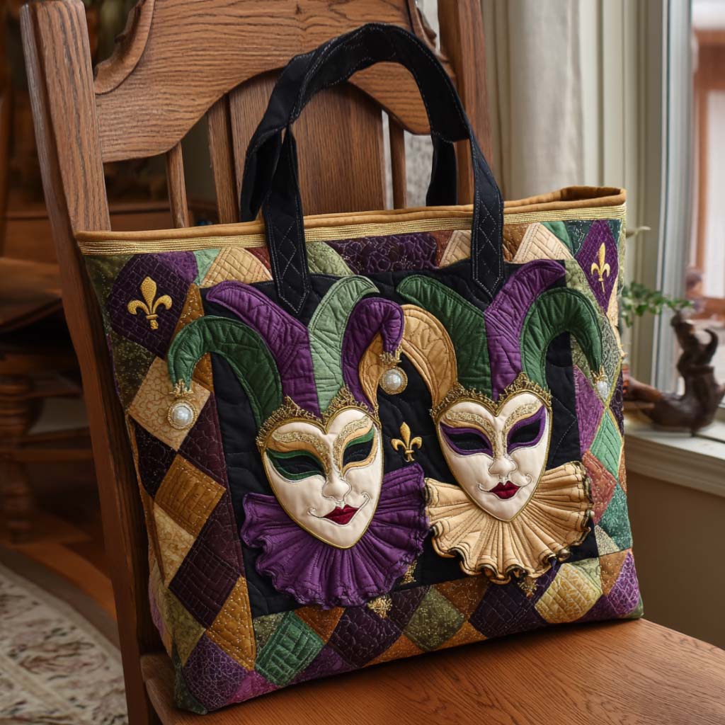 Festive Mask Quilted Tote Bag