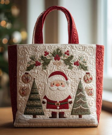 Festive Santa Claus Quilted Tote Bag