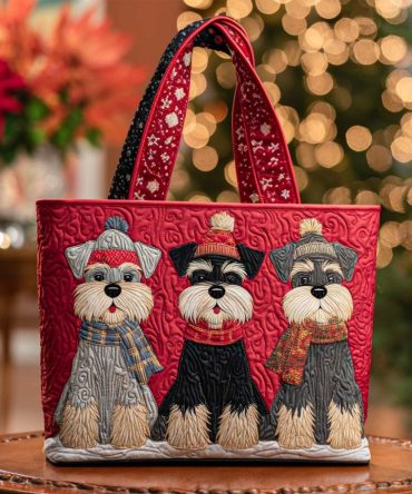 Festive Schnauzer Charm Quilted Tote Bag
