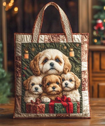 Festive Shih Tzu Quilted Tote Bag