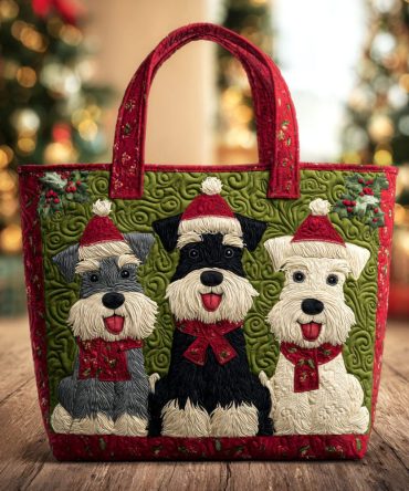 Festive Snow Schnauzer Quilted Tote Bag
