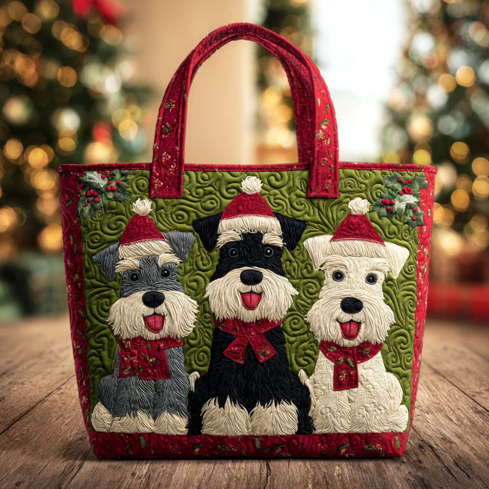 Festive Snow Schnauzer Quilted Tote Bag