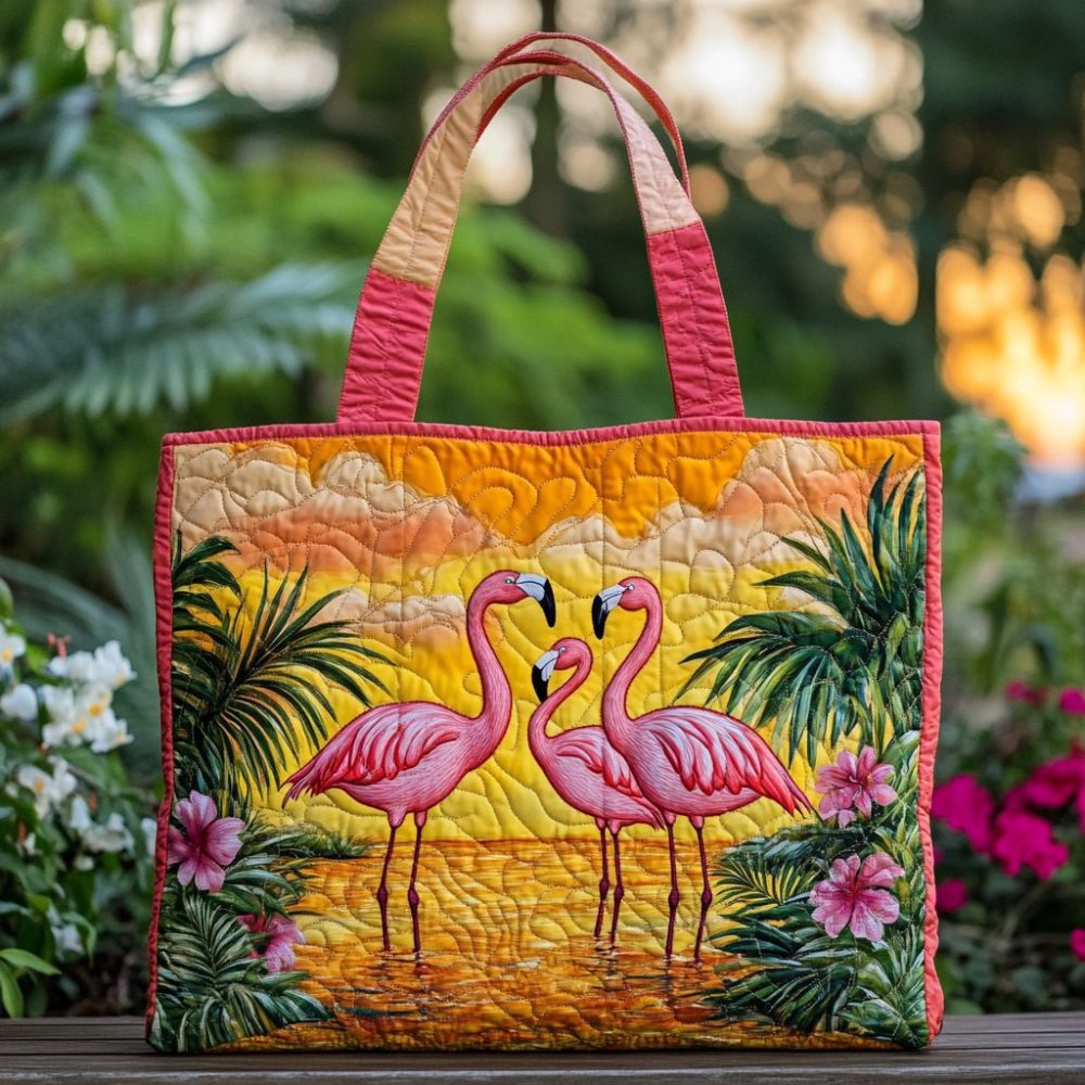 Flamingo Garden Quilted Tote Bag