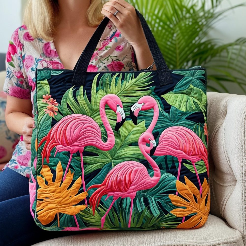 Flamingo Island Dreams Quilted Tote Bag