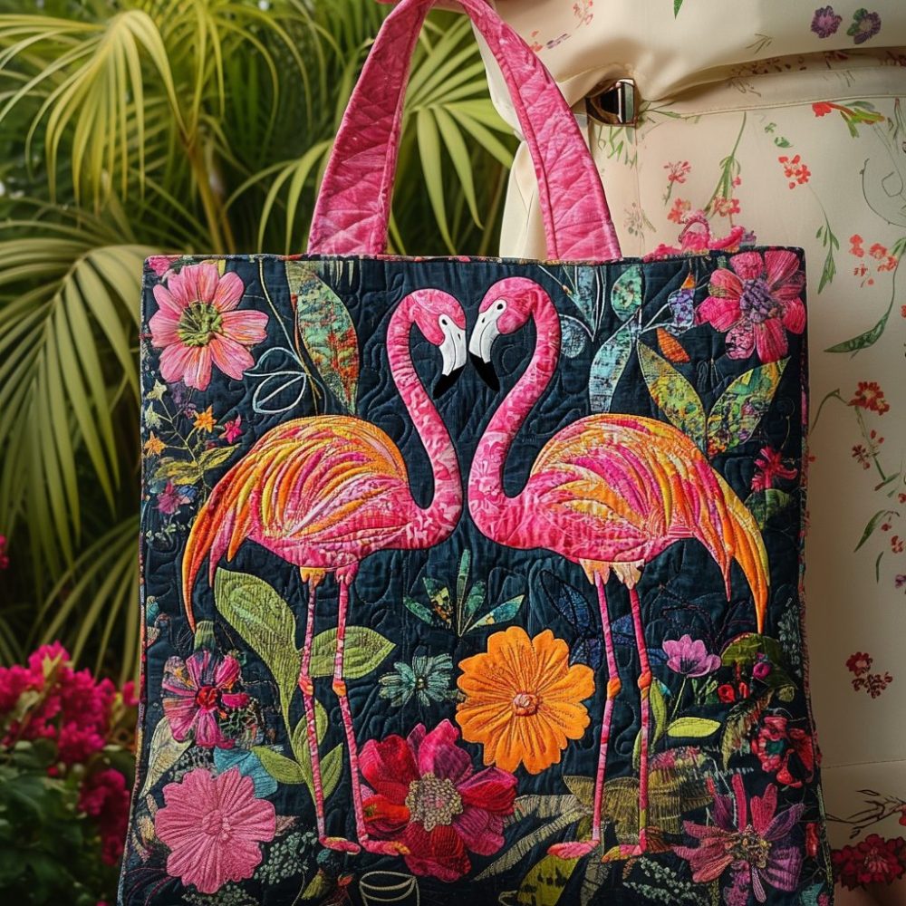 Flamingo Love Garden Quilted Tote Bag